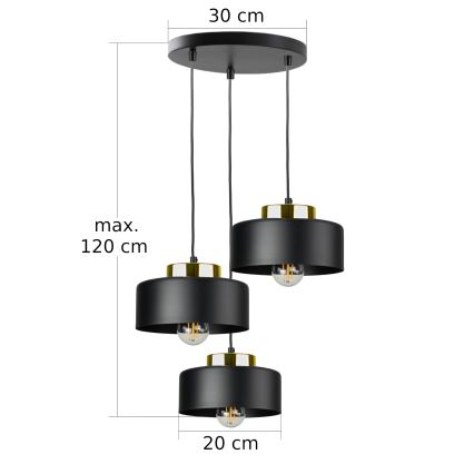 Luster na kabelu IGNIA 3xE27/60W/230V crni