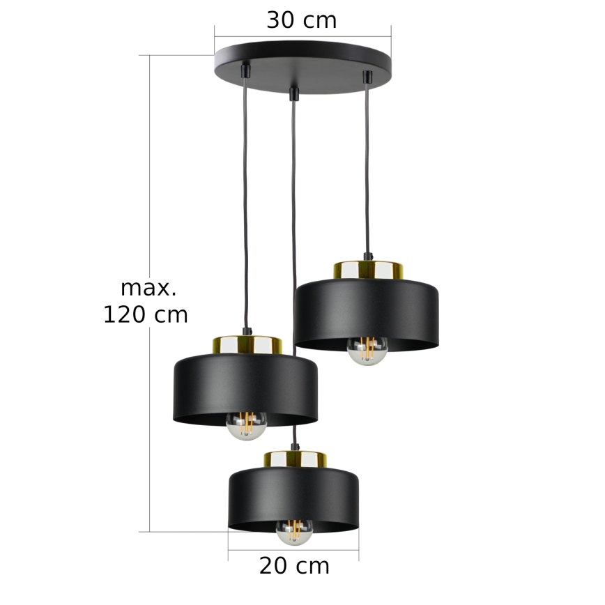 Luster na kabelu IGNIA 3xE27/60W/230V crni