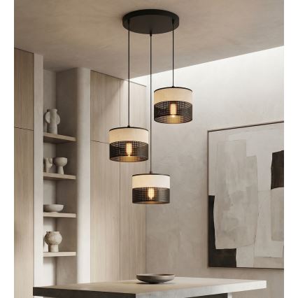 Luster na kabelu KARBON 3xE27/15W/230V crna/siva