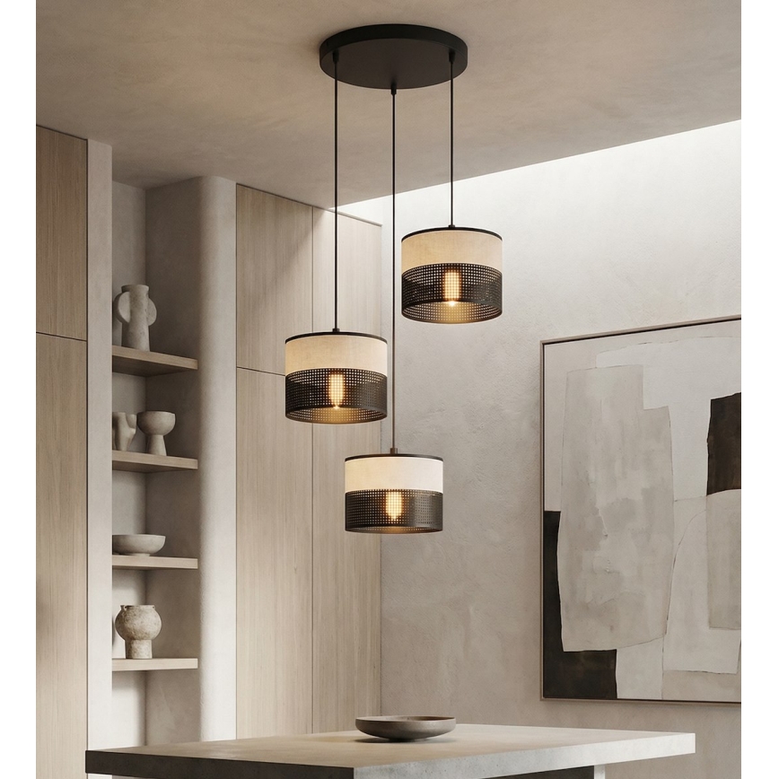 Luster na kabelu KARBON 3xE27/15W/230V crna/siva