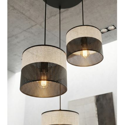 Luster na kabelu KARBON 3xE27/15W/230V crna/siva