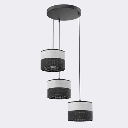 Luster na kabelu KARBON 3xE27/15W/230V crna/siva