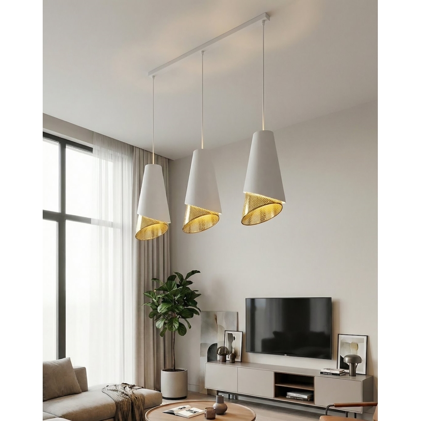 Luster na kabelu MODA 3xE27/15W/230V bijela/zlatna