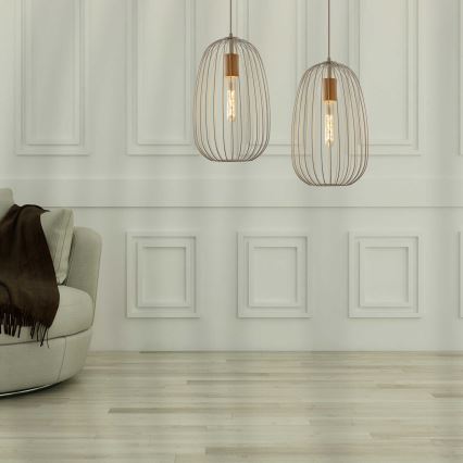 Luster na kabelu OVELLA 1xE27/15W/230V Ø 25 cm krem/borovina