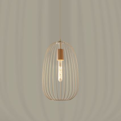 Luster na kabelu OVELLA 1xE27/15W/230V Ø 25 cm krem/borovina