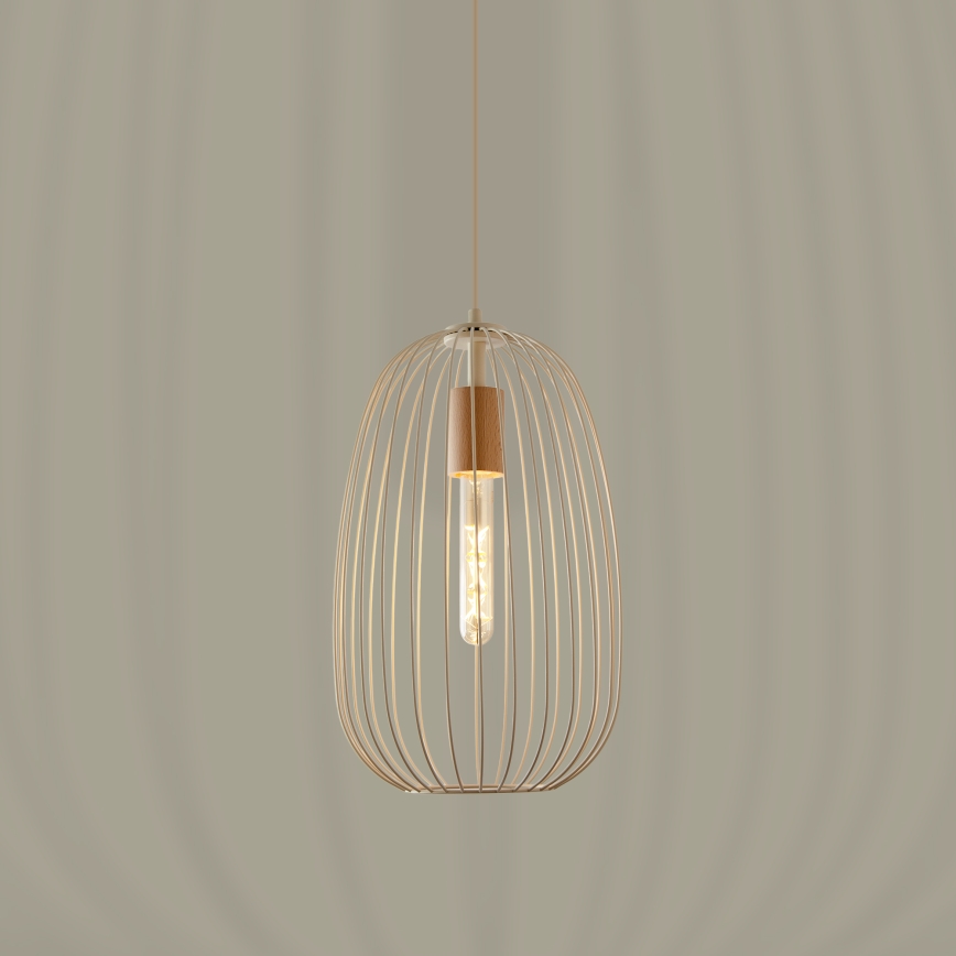 Luster na kabelu OVELLA 1xE27/15W/230V Ø 25 cm krem/borovina