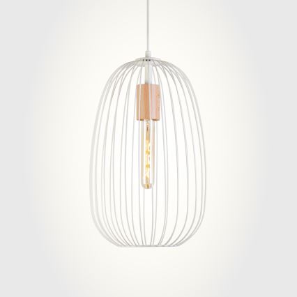 Luster na kabelu OVELLA 1xE27/15W/230V Ø 25 cm krem/borovina