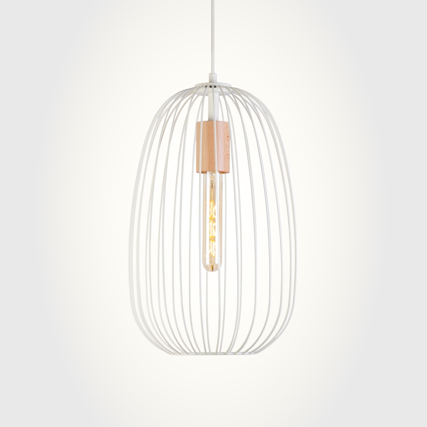 Luster na kabelu OVELLA 1xE27/15W/230V Ø 25 cm krem/borovina