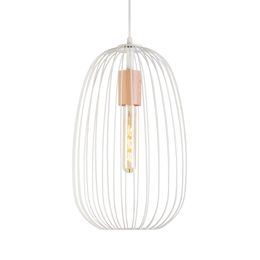 Luster na kabelu OVELLA 1xE27/15W/230V Ø 25 cm krem/borovina
