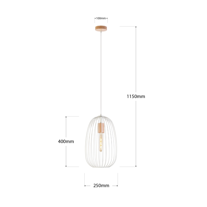 Luster na kabelu OVELLA 1xE27/15W/230V Ø 25 cm krem/borovina