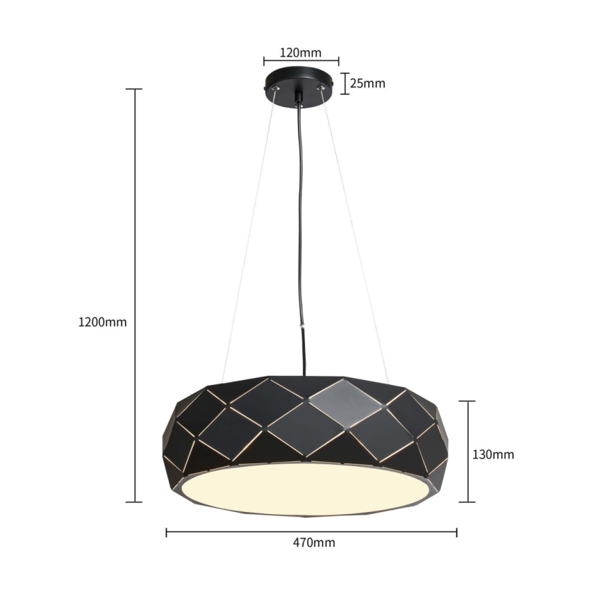Luster na kabelu REUS 3xE27/40W/230V Ø 47 cm crni