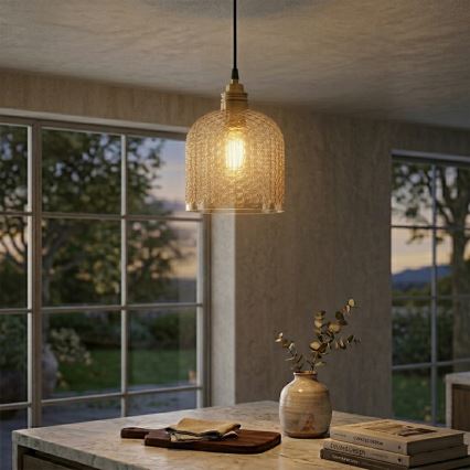 Luster na kabelu ROCCO 1xE27/15W/230V zlatna/dimljeno-bež