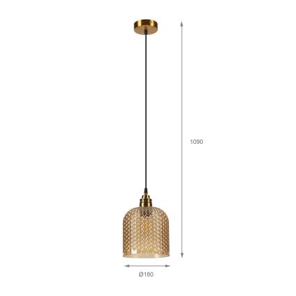 Luster na kabelu ROCCO 1xE27/15W/230V zlatna/dimljeno-bež