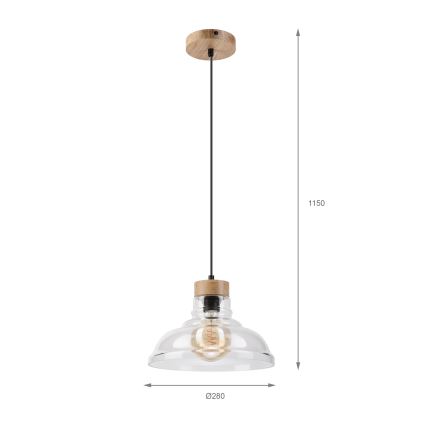 Luster na kabelu SINGLE 1xE27/60W/230V Ø 28 cm hrast