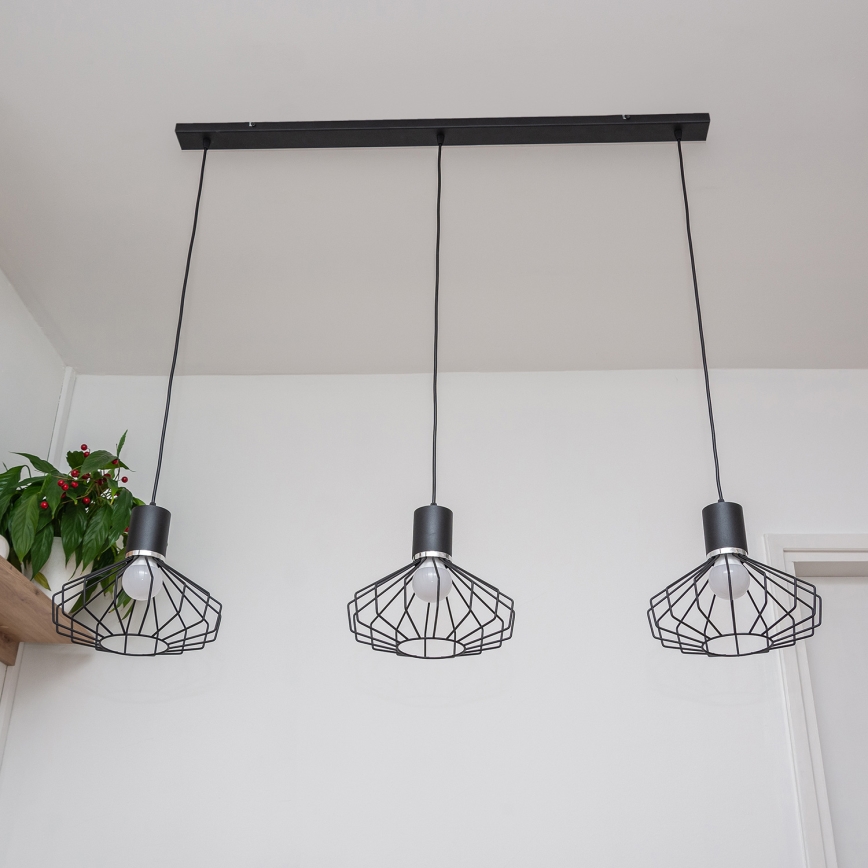Luster na kabelu SOLANO 3xE27/15W/230V crna/sjajni krom