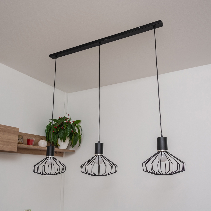 Luster na kabelu SOLANO 3xE27/15W/230V crna/sjajni krom