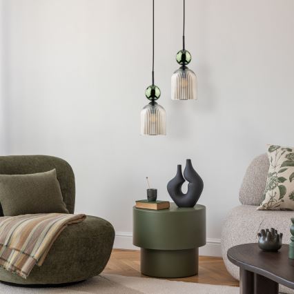 Luster na kabelu SOPHIA 1xE14/10W/230V crna/zelena/dimno bež