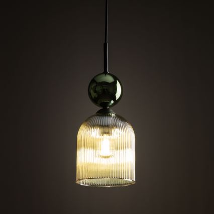 Luster na kabelu SOPHIA 1xE14/10W/230V crna/zelena/dimno bež