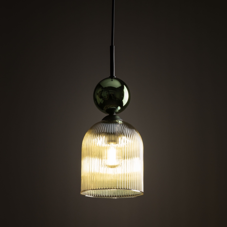 Luster na kabelu SOPHIA 1xE14/10W/230V crna/zelena/dimno bež