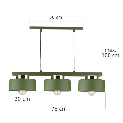 Luster na kablu IGNIA 3xE27/60W/230V zelena/zlatna