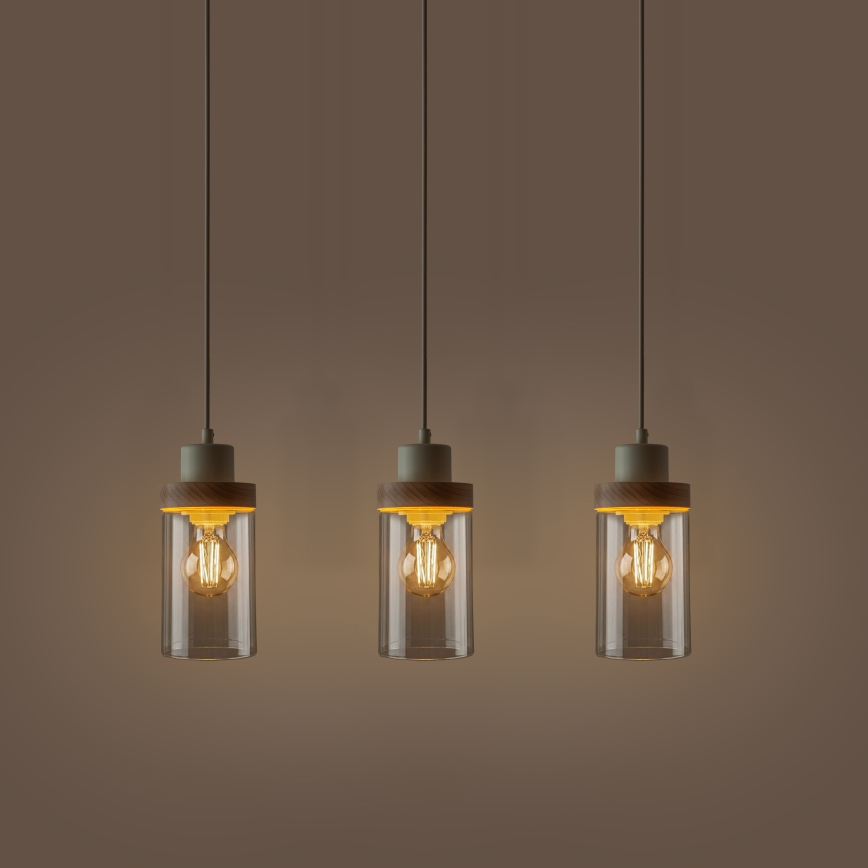 Luster na kablu WOODNEST 3xE27/15W/230V borovina/krem