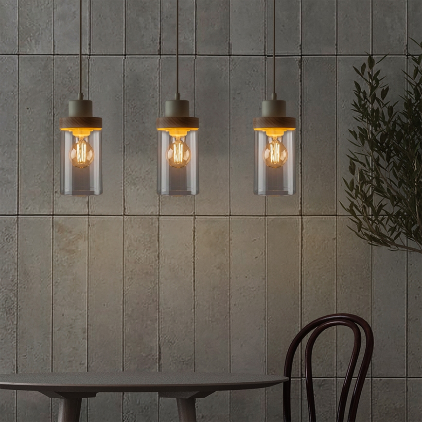 Luster na kablu WOODNEST 3xE27/15W/230V borovina/krem