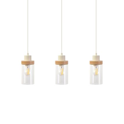 Luster na kablu WOODNEST 3xE27/15W/230V borovina/krem