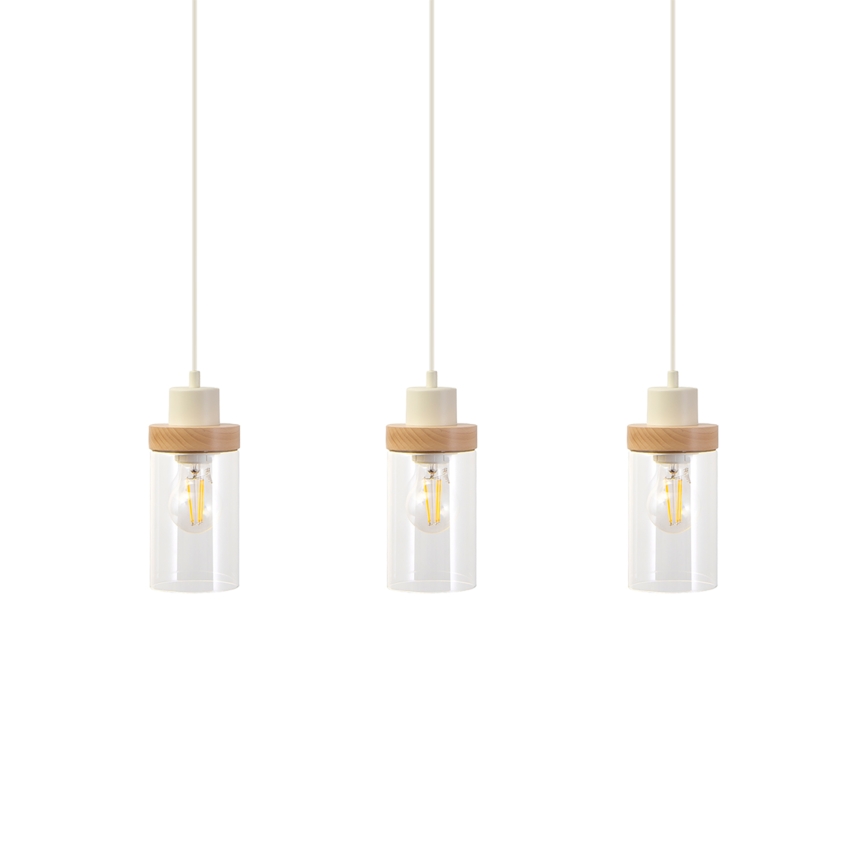 Luster na kablu WOODNEST 3xE27/15W/230V borovina/krem