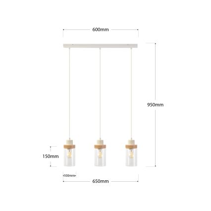 Luster na kablu WOODNEST 3xE27/15W/230V borovina/krem