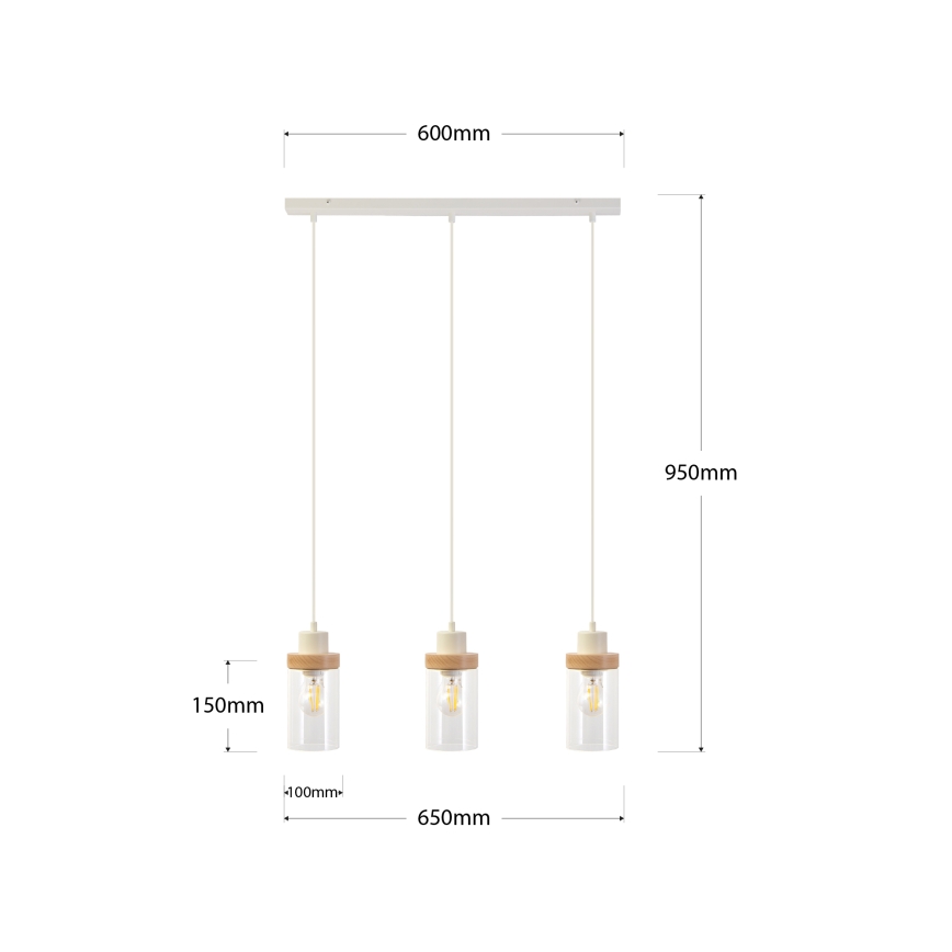Luster na kablu WOODNEST 3xE27/15W/230V borovina/krem