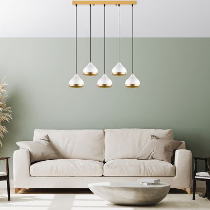 Luster na konopné špagátu YILDO 5xE27/40W/230V bijela/zlatna