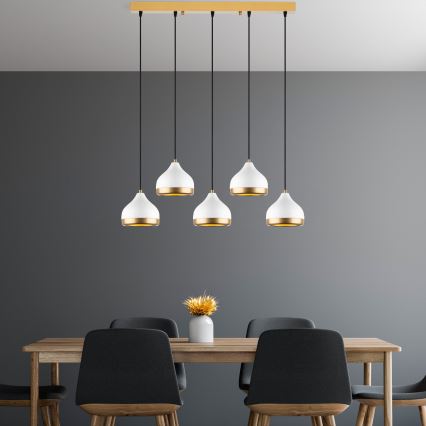Luster na konopné špagátu YILDO 5xE27/40W/230V bijela/zlatna