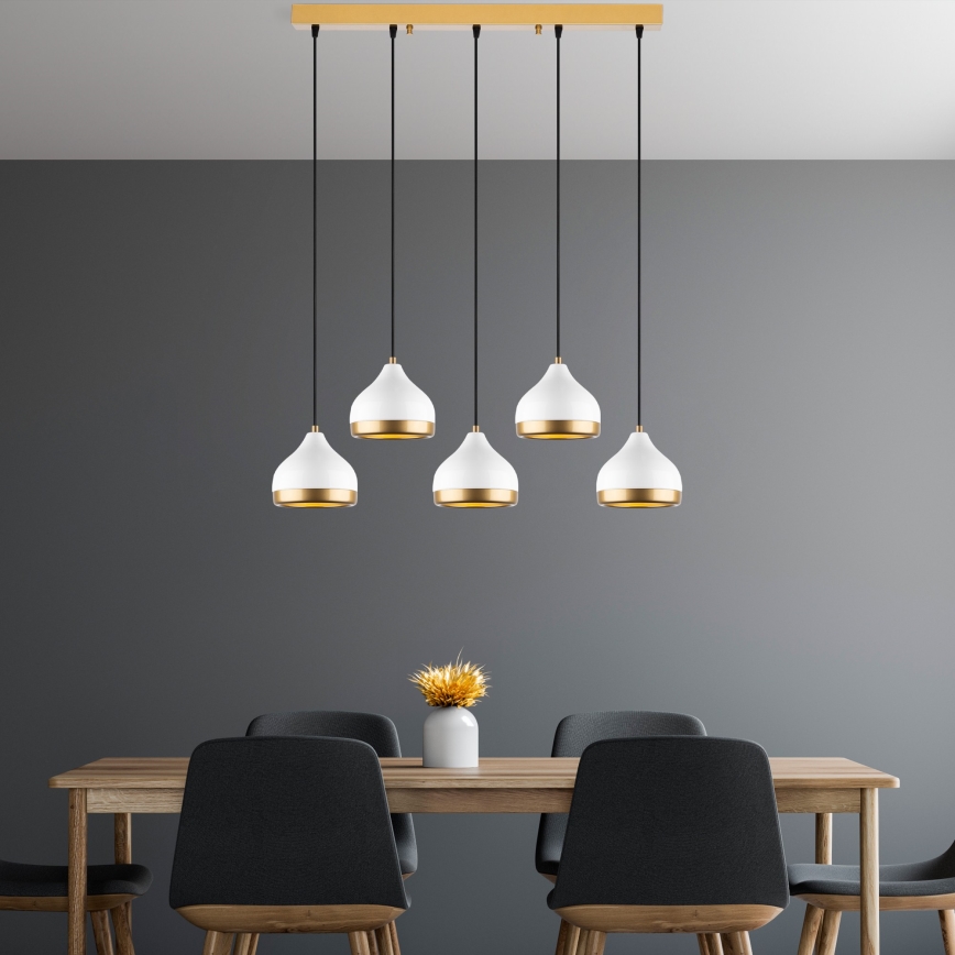 Luster na konopné špagátu YILDO 5xE27/40W/230V bijela/zlatna