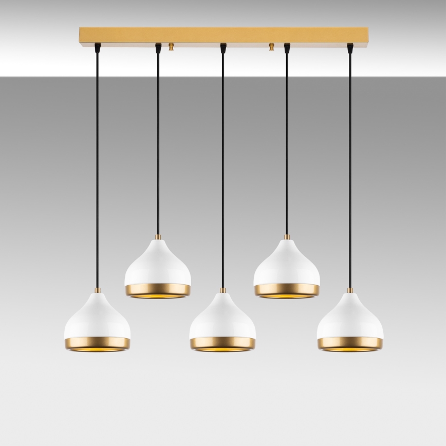 Luster na konopné špagátu YILDO 5xE27/40W/230V bijela/zlatna