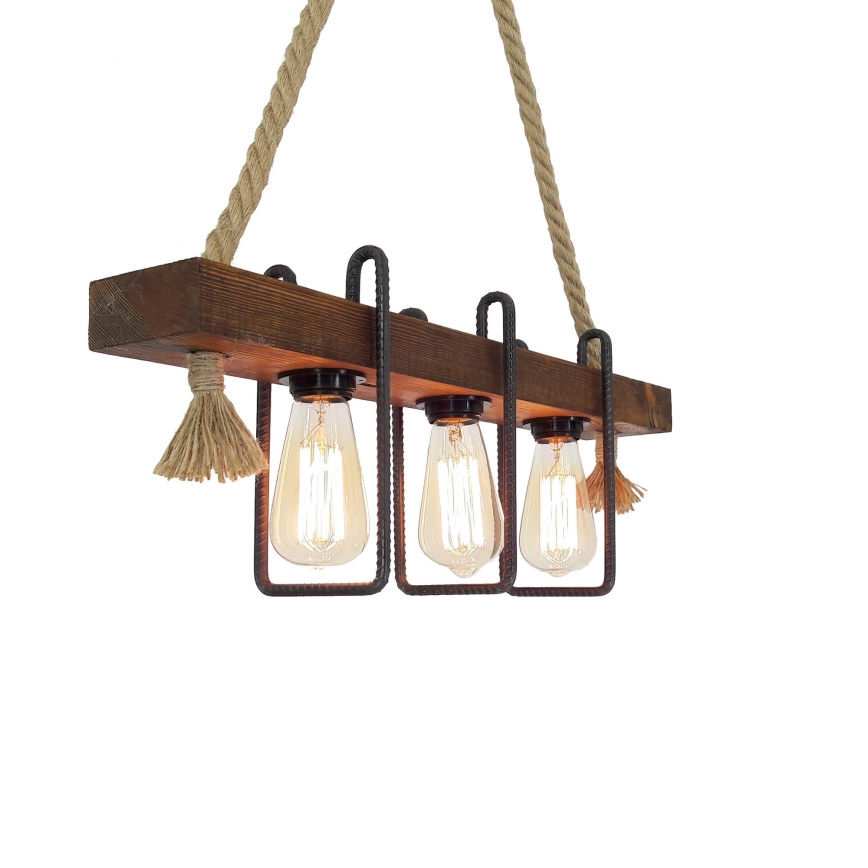 Luster na konopu KUTUK 3xE27/40W/230V borovina