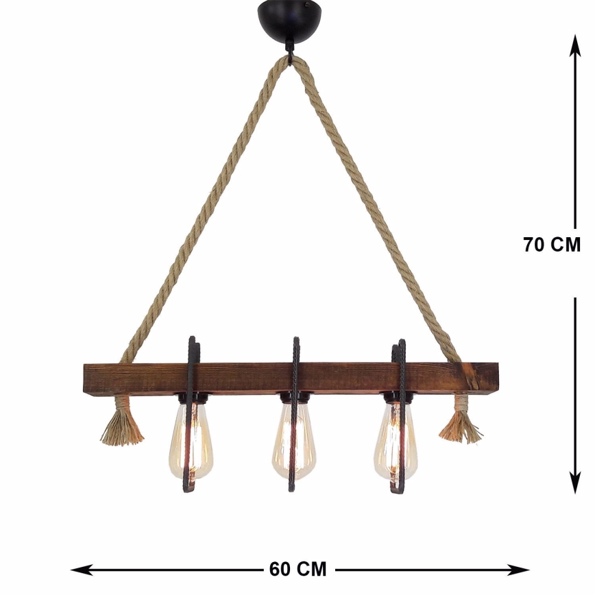 Luster na konopu KUTUK 3xE27/40W/230V borovina