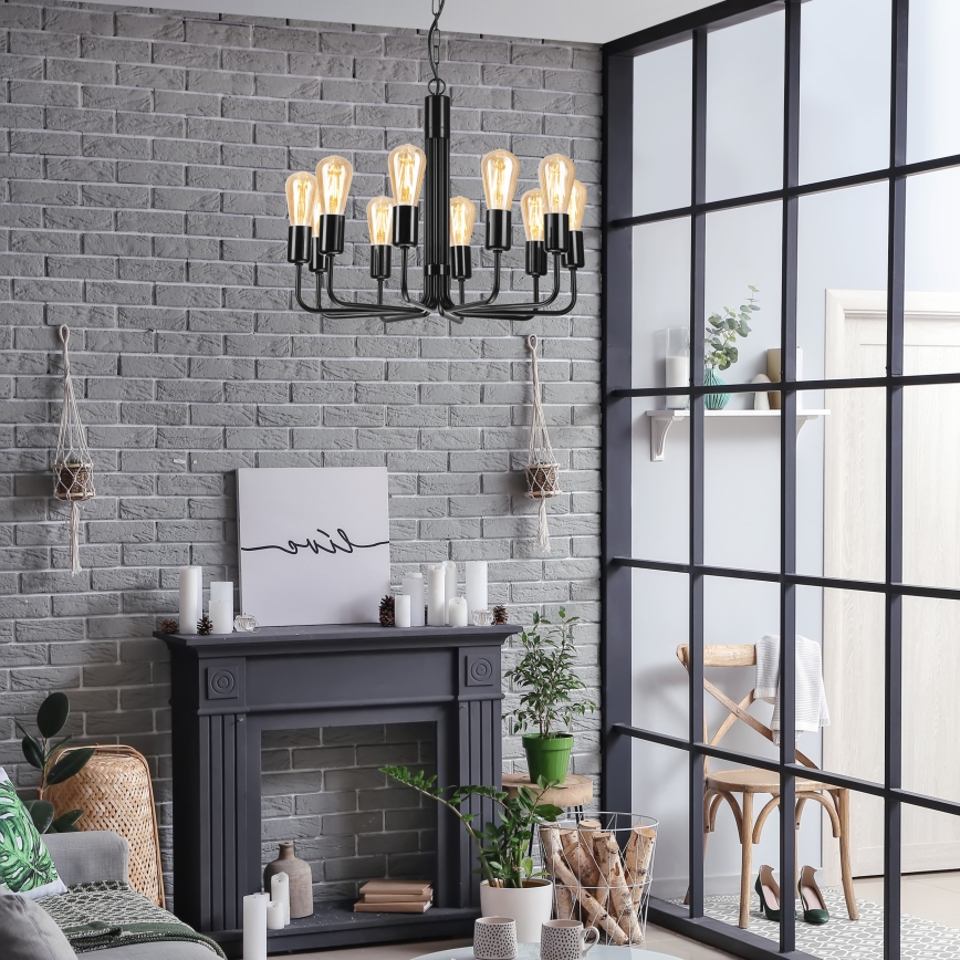 Luster na lancu, 10 x E27 (max. 60 W), 230 V, crne boje