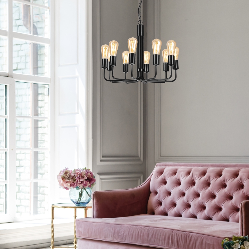 Luster na lancu, 10 x E27 (max. 60 W), 230 V, crne boje