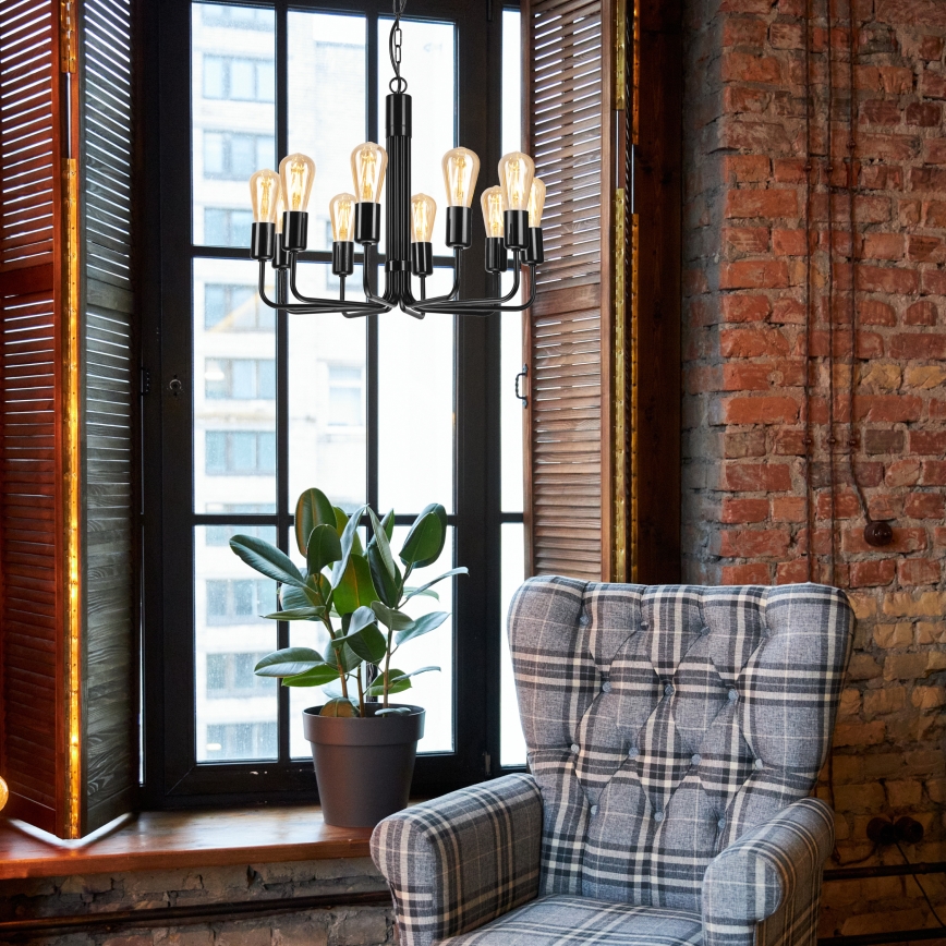 Luster na lancu, 10 x E27 (max. 60 W), 230 V, crne boje