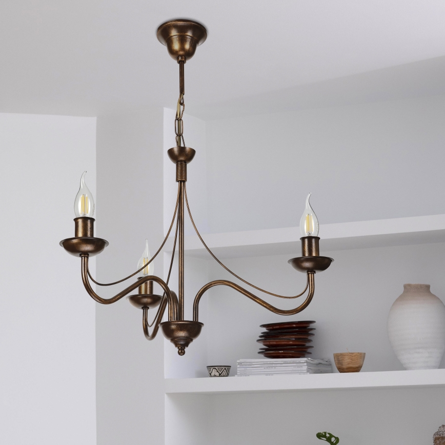 Luster na lancu ANTON 3xE14/15W/230V brončane boje