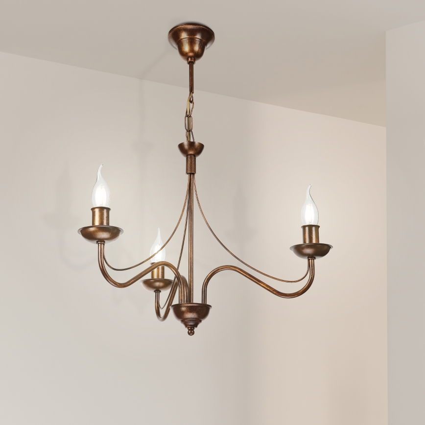 Luster na lancu ANTON 3xE14/15W/230V brončane boje