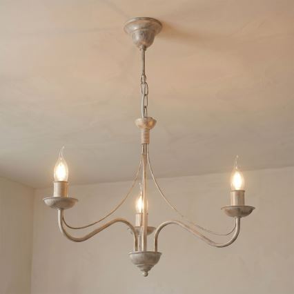 Luster na lancu ANTON 3xE14/60W/230V bijela patina