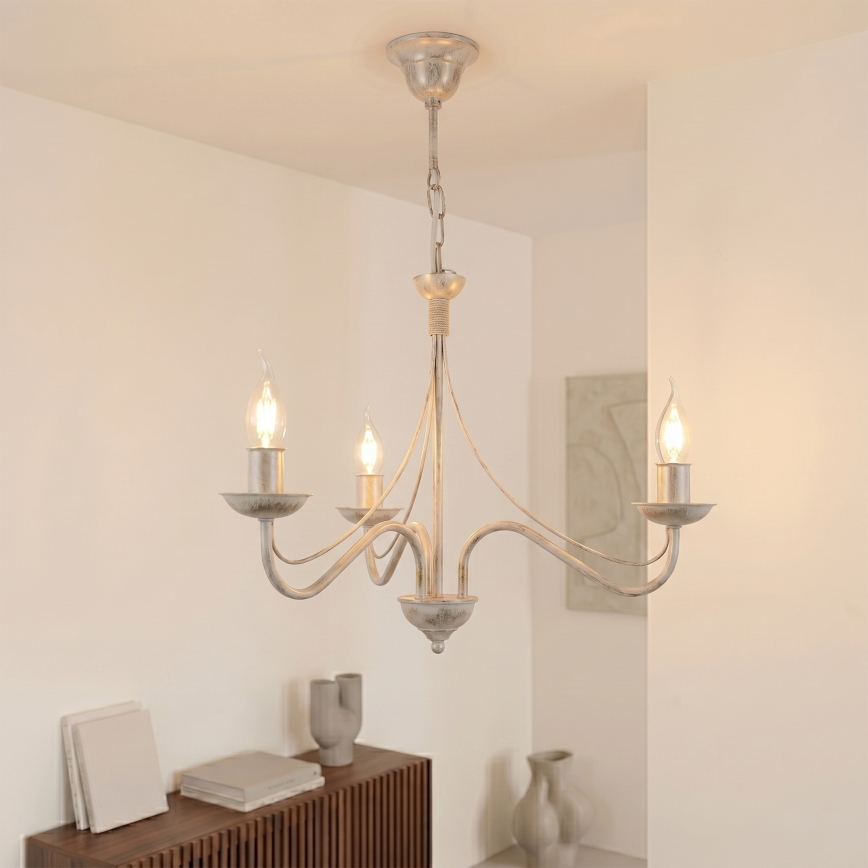 Luster na lancu ANTON 3xE14/60W/230V bijela patina