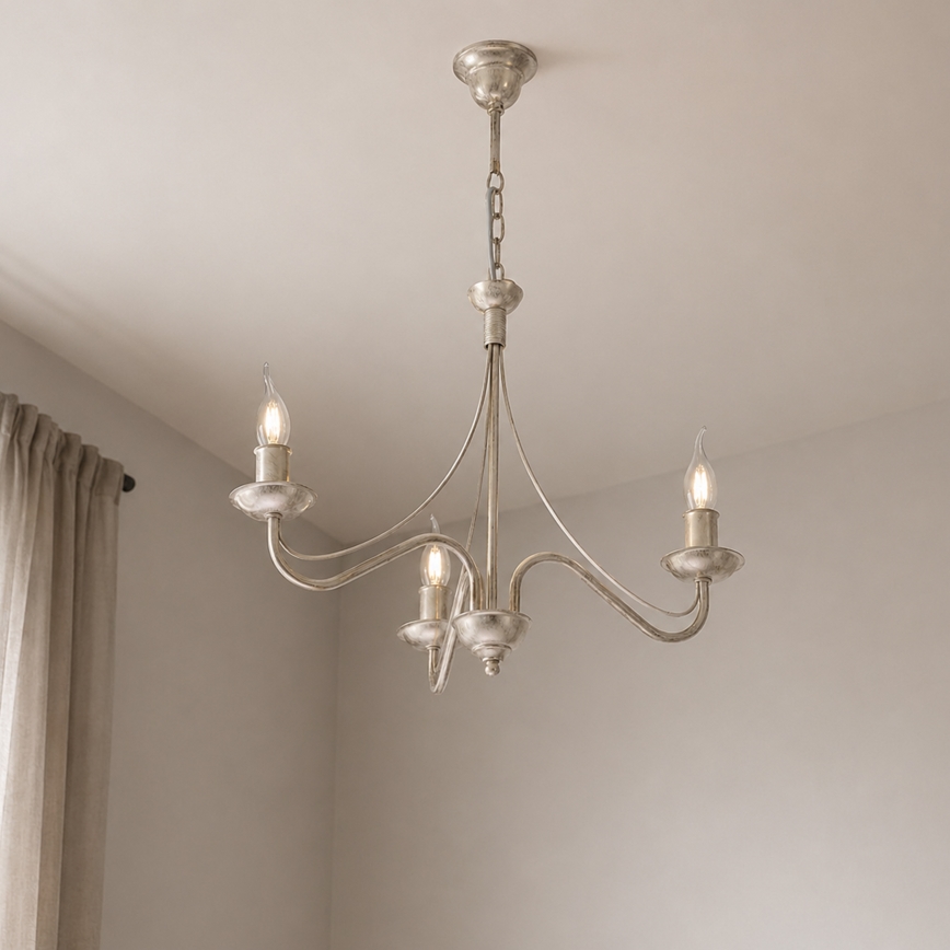 Luster na lancu ANTON 3xE14/60W/230V bijela patina