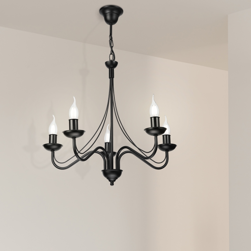 Luster na lancu ANTON 5xE14/15W/230V crna