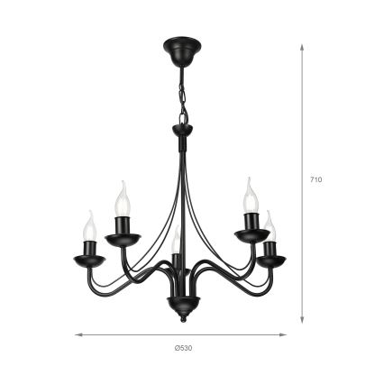 Luster na lancu ANTON 5xE14/15W/230V crna