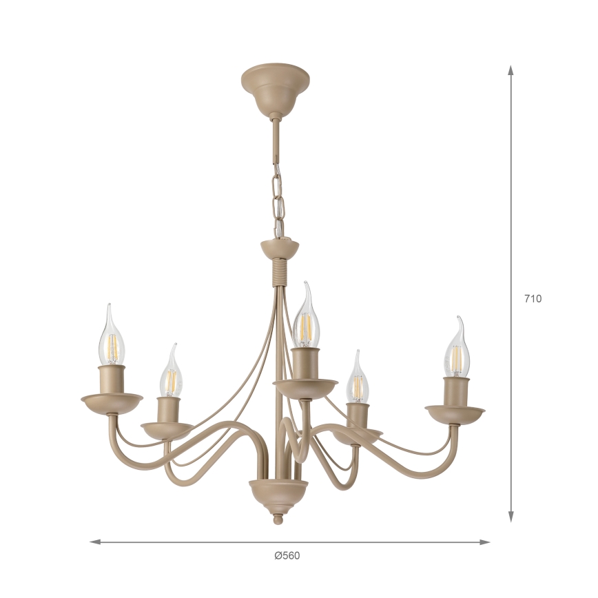 Luster na lancu ANTON 5xE14/60W/230V bež