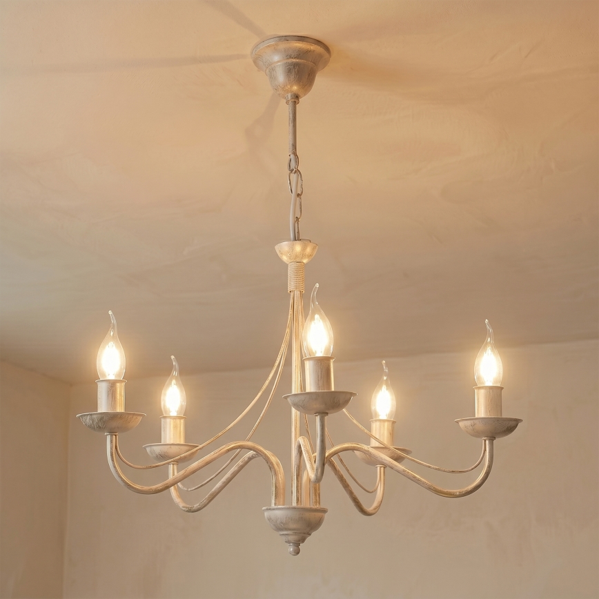 Luster na lancu ANTON 5xE14/60W/230V bijela patina