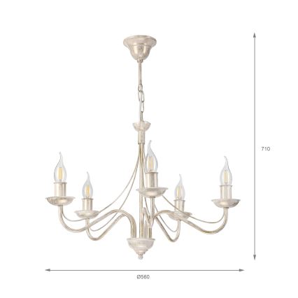 Luster na lancu ANTON 5xE14/60W/230V bijela patina
