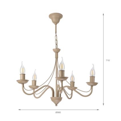 Luster na lancu ANTON 5xE14/60W/230V u bež boji